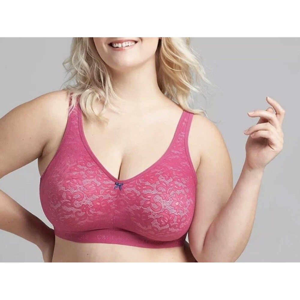 Lane Bryant Cacique  Fuchsia Cotton Unlined No-Wire Bra Lace Trim size 48DDD